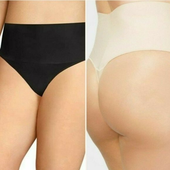 BOGO Maidenform Curvy Cooling Shaping Thong Firm Control Black Beige 2X NEW Lot